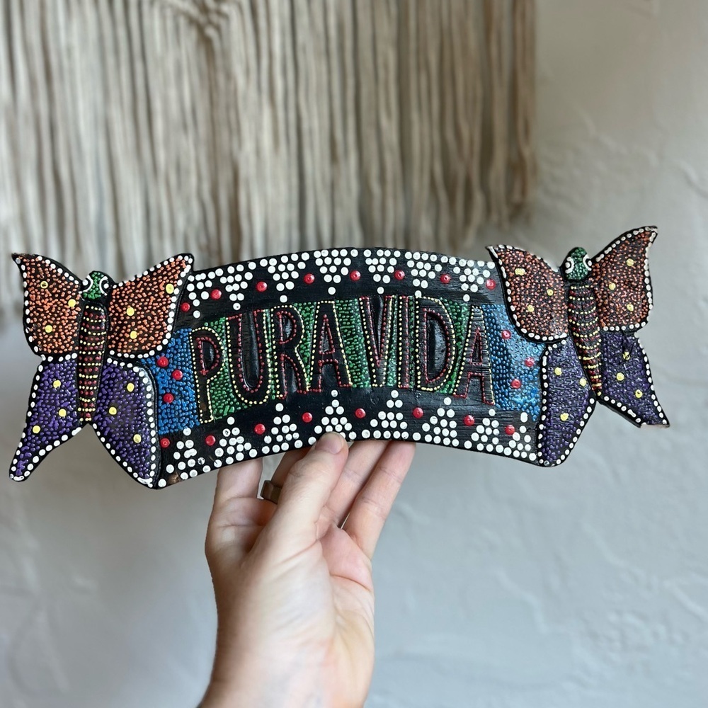 Hand-Carved “Pura Vida” Folk Art Wood Plaque – Costa Rica Style Boho Wall Decor - Picture 9 of 9
